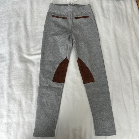 Hope & Henry Girls Equestrian Leggings Size 7 Gray Brown Knee Patch Pants - Picture 1 of 7